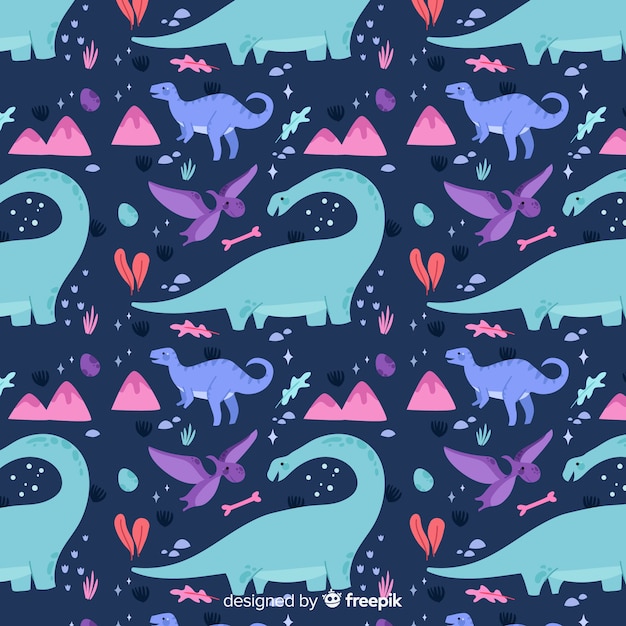 Motif de dinosaure plat coloré Vecteur gratuit