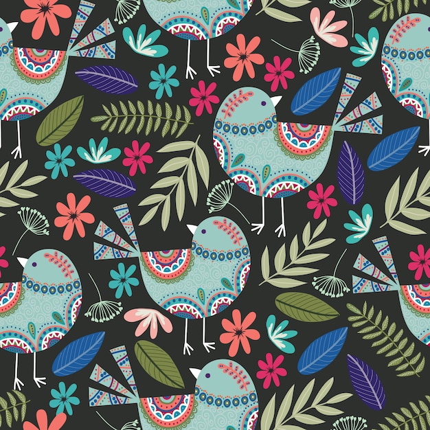  Motif  Floral Avec Oiseaux Fleurs  Et Feuilles Sur Fond 