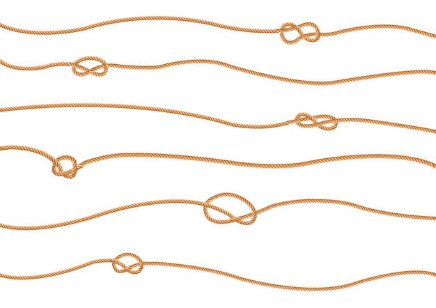 Motif de fond sans couture avec corde marine noeuds dans des directions différentes. Vecteur Premium