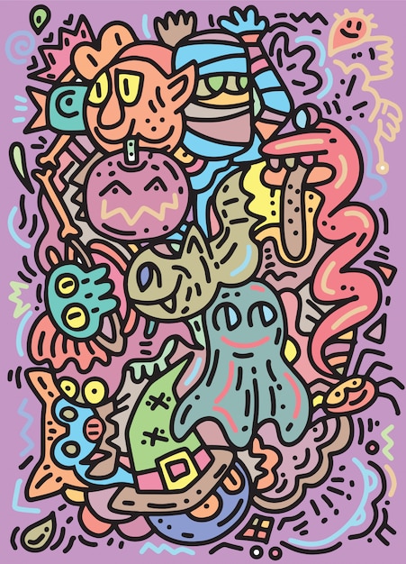 Motif de monstres drôles pour cahier de coloriage. fond noir et blanc Vecteur Premium