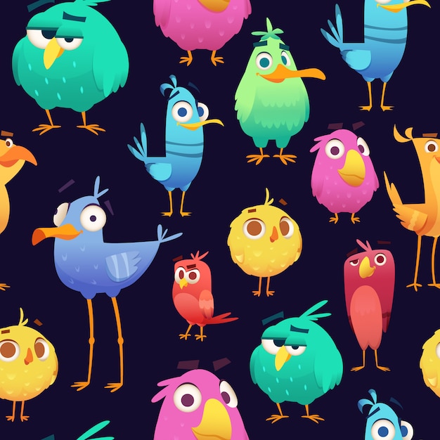 Motif D Oiseaux En Colere Jeu De Perroquets Et Bebe Exotique Oiseaux Colores Mignons Et Droles Illustrations Sans Soudure De Dessin Anime Vecteur Premium