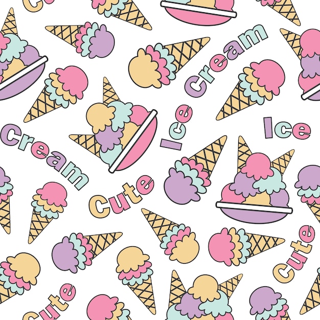 Motif Sans Couture Avec De Jolies Cremes Glacees Au Kawaii Dessins Animes Adaptes A La Conception De Papier Peint D Anniversaire D Enfant Au Papier Decoupe Et Au Tissu D Enfant Vecteur Premium