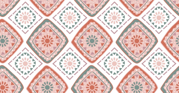 Motif sans soudure géométrique vert rose en style africain Vecteur Premium