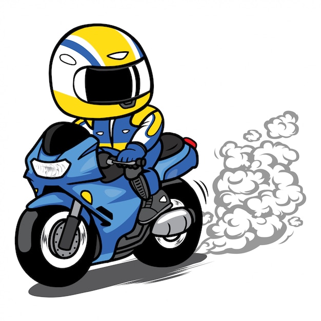 Moto Rider Brule Le Caoutchouc Sur Le Vecteur De Dessin Anime Vecteur Premium