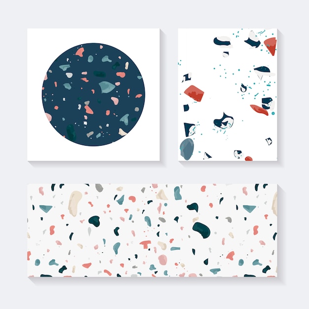 Mots-clés colorés terrazzo seamless pattern vector ensemble Vecteur gratuit