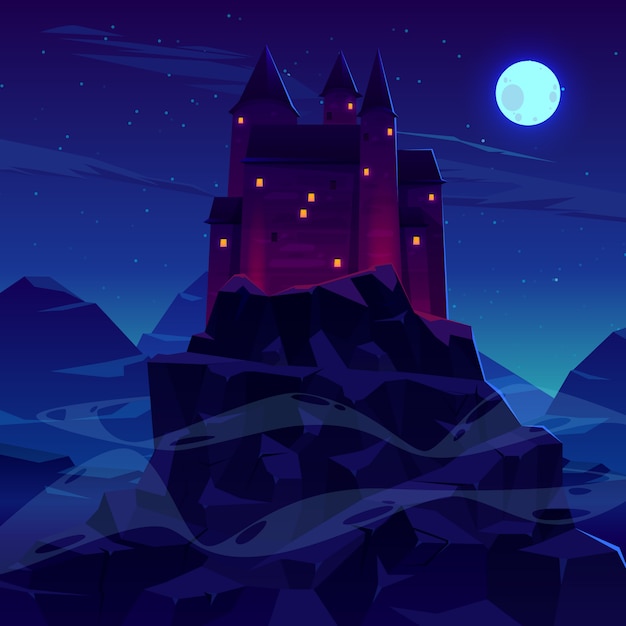Mystérieux château médiéval avec des tours de pierre aux flèches Vecteur gratuit