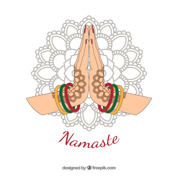 Namaste Salutation De Fond Avec Mandala Dessiné à La Main Vecteur