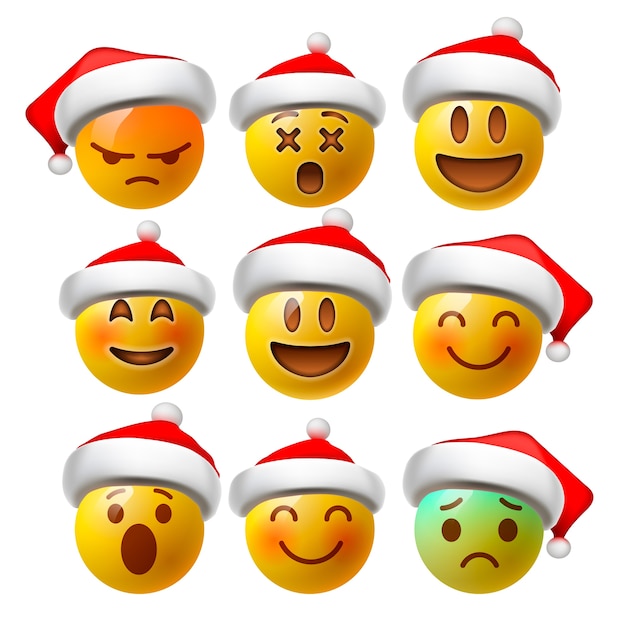 Noël Smiley Face Emoji Ou émoticônes Jaunes En 3d Brillant Réaliste ...