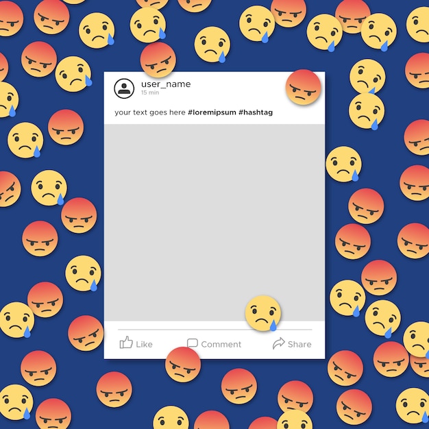 Notification de modèle de cadre de médias sociaux en colère et triste Vecteur gratuit