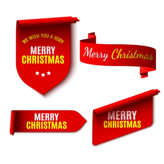 Nous Vous Souhaitons Un Tres Joyeux Noel Message Sur Rubans Et Drapeaux Vecteur Premium