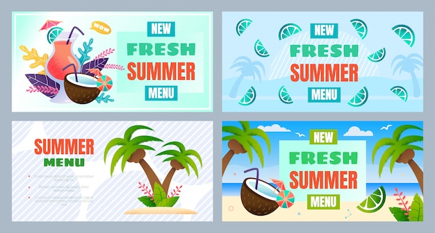 Nouvel ensemble de bannières publicitaires menu d'été frais Vecteur Premium