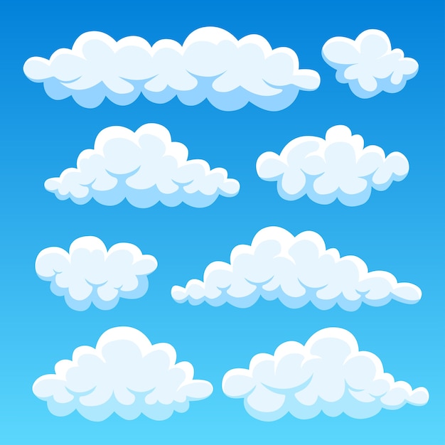 Nuages De Dessin Anime Dans Le Ciel Bleu Cloudscape Sur Fond Paradis Vecteur Premium