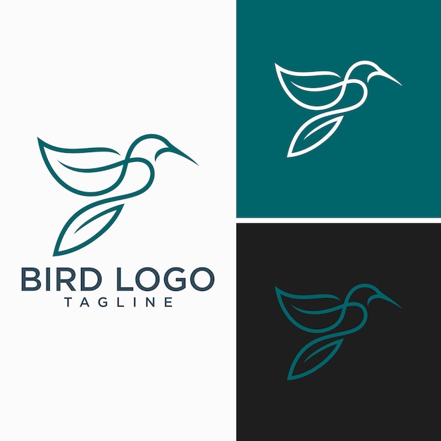Oiseau logo abstract lineart contour design vector template Vecteur Premium