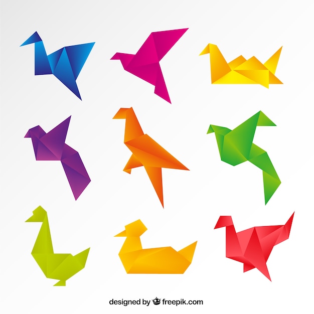 Oiseaux en origami colorées  Télécharger des Vecteurs Premium