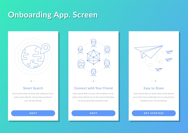 Onboarding screen walkthrough app enregistrer illustration vectorielle splashscreen Vecteur Premium