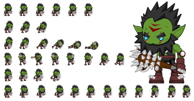 Orc warrior jeux sprites Vecteur Premium
