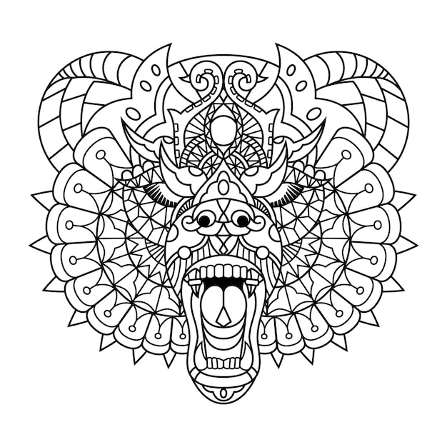 Ours Mandala Zentangle Style Linéaire  Vecteur Premium