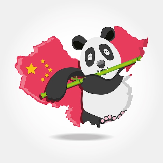 Vecteur Premium Ours Mignon Panda Avec La Carte De La Chine De La Culture Orientale