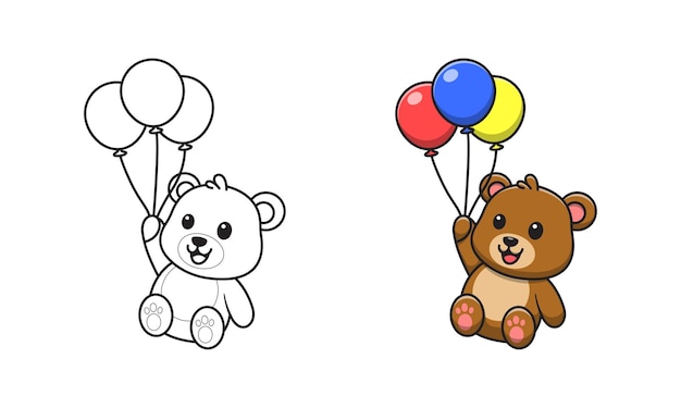 ours mignon tenant des ballons coloriage de dessin anime pour les enfants vecteur premium animaux du zoo citations