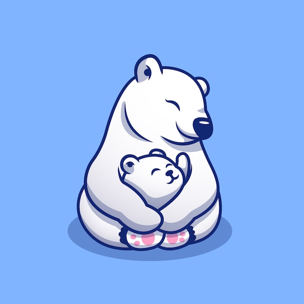 Ours Polaire Mignon Maman Etreignant Bebe Polar Cartoon Icon Illustration Concept D Icone De Famille Animale Premium Style De Bande Dessinee Vecteur Premium