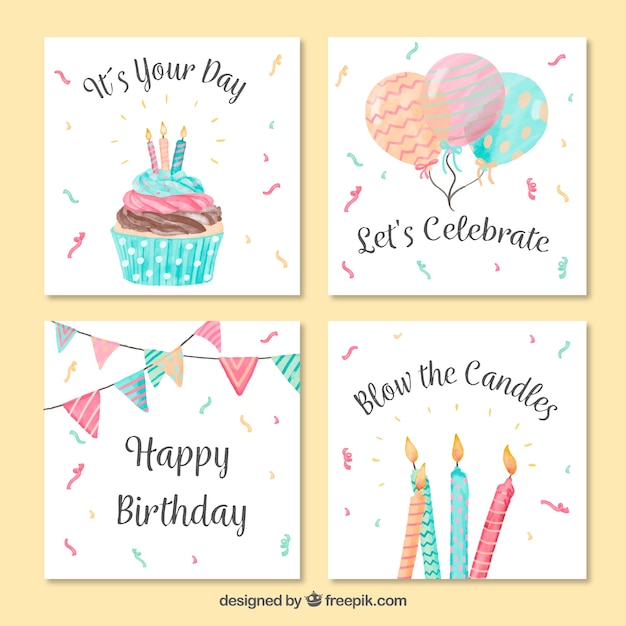 Pack De Cartes De Voeux D Anniversaire Aquarelle Vintage Vecteur Premium