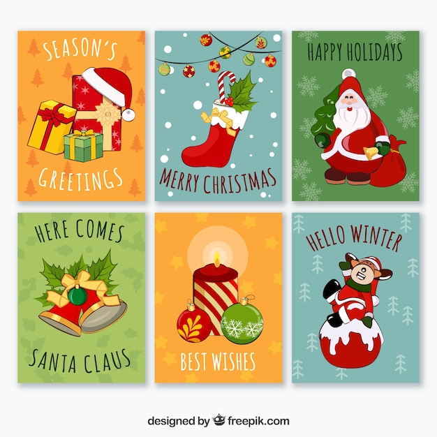 Pack Colore De Cartes De Noel Amusantes Vecteur Gratuite