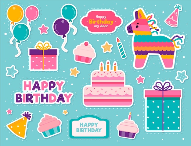 Pack D Elements De Scrapbooking Anniversaire Vecteur Gratuite