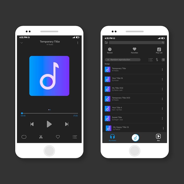 Pack D'interface D'application Lecteur De Musique | Vecteur Gratuite