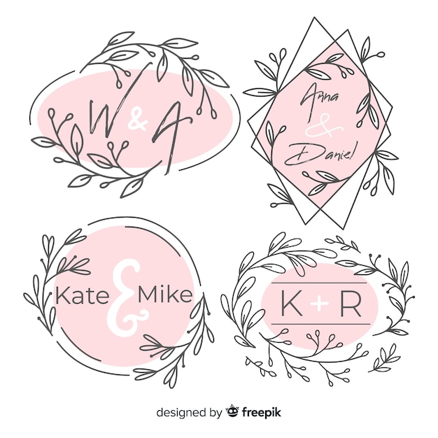 Pack de logos de monogramme de mariage Vecteur gratuit