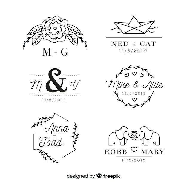 Pack de logos de monogramme de mariage Vecteur gratuit