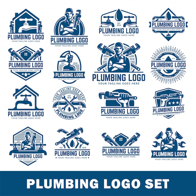Pack De Modeles De Logo De Plomberie Avec Style Retro Ou Vintage Jeu De Logo De Plomberie Vecteur Premium Pack De Modeles De Logo De Plomberie Avec Style Retro Ou Vintage Jeu De Logo De Plomberie Vecteur Premium