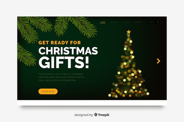 Page d'atterrissage de noël avec effet bokeh Vecteur gratuit