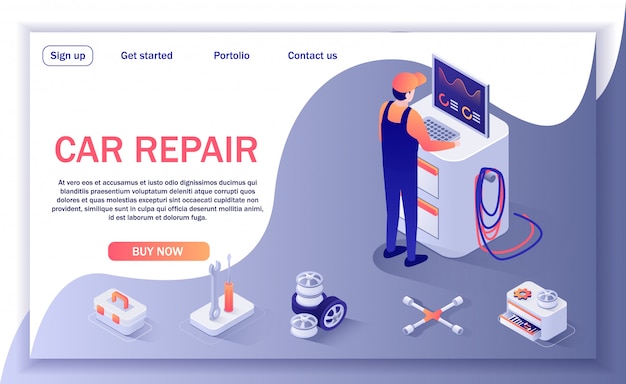 Page d'atterrissage pour atelier de réparation automobile et service de diagnostic Vecteur Premium