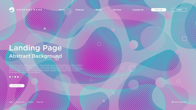 Page d'atterrissage de site web, fond fluide, dégradé, abstrait et moderne Vecteur Premium