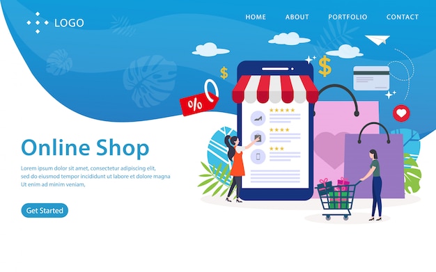 Page de destination de la boutique en ligne, modèle de site web, facile à modifier et à personnaliser, illustration vectorielle Vecteur Premium