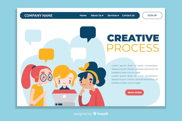 Page de destination du processus de création Vecteur gratuit