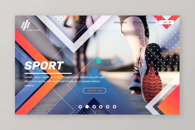 Page de destination sportive avec photo Vecteur gratuit