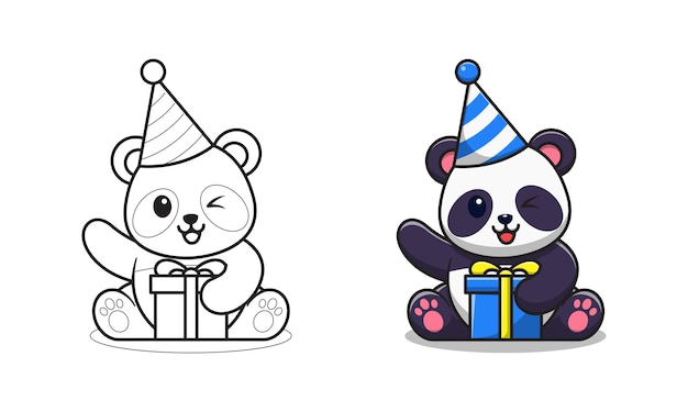 Panda Mignon A Un Dessin Anime D Anniversaire A Colorier Vecteur Premium