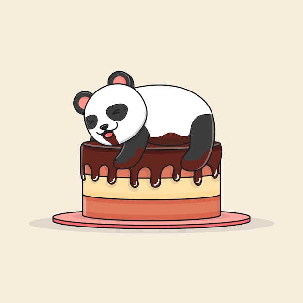 Panda Mignon Avec Gateau Au Chocolat Vecteur Premium