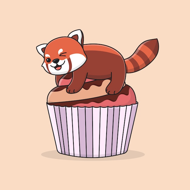 Panda Roux Mignon Sur Cupcake Vecteur Premium