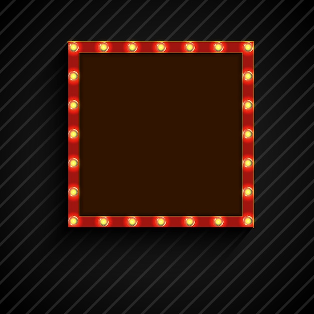 Panneau d'affichage carré rétro avec des lampes sur fond noir Vecteur Premium