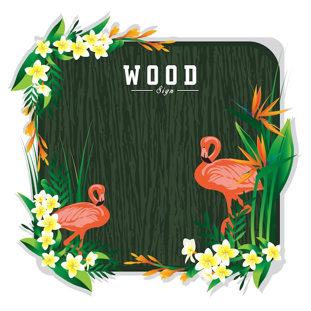 Panneau De Bois Et Illustration De Fleur De Flamant Rose