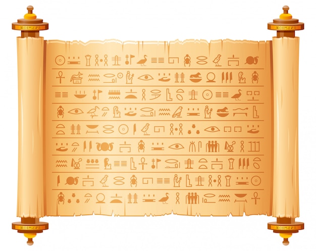 Papyrus Egyptien Antique Avec Des Hieroglyphes Motif Historique De L Egypte Ancienne Vieux Rouleau 3d Avec Script Pharaons Et Symboles De Dieux Vecteur Premium