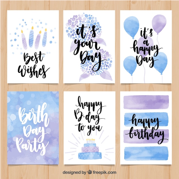 Paquet De Cartes D Anniversaire D Aquarelle Vecteur Gratuite