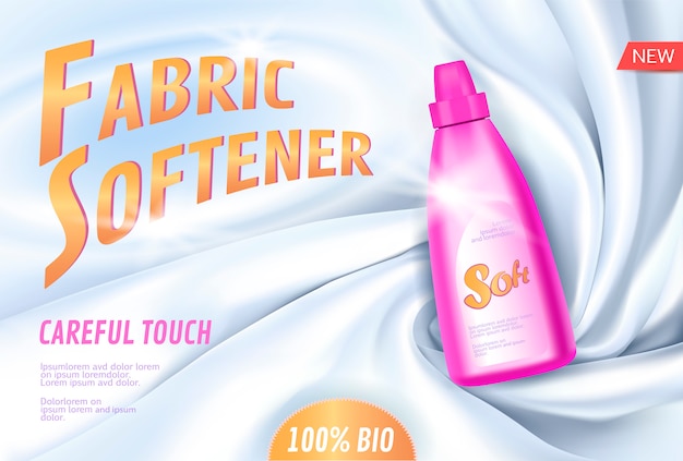 Paquet réaliste de textile de soie blanche de paquet d'agent de blanchiment d'assouplissant 3d Vecteur Premium