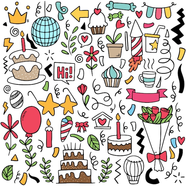 Parti Dessine Main Doodle Joyeux Anniversaire Motif De Fond D Ornements Vecteur Premium