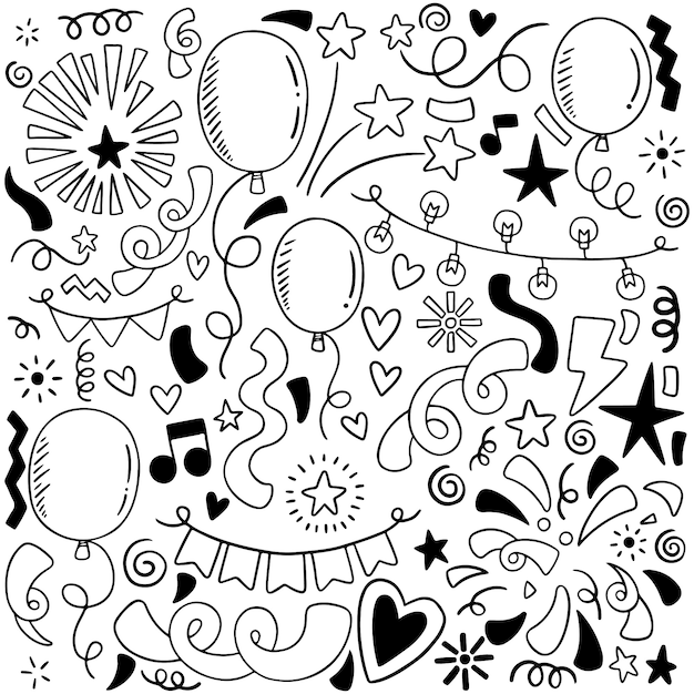 Partie Dessinee A La Main Doodle Joyeux Anniversaire Illustration De Modele Fond Ornements Vecteur Premium