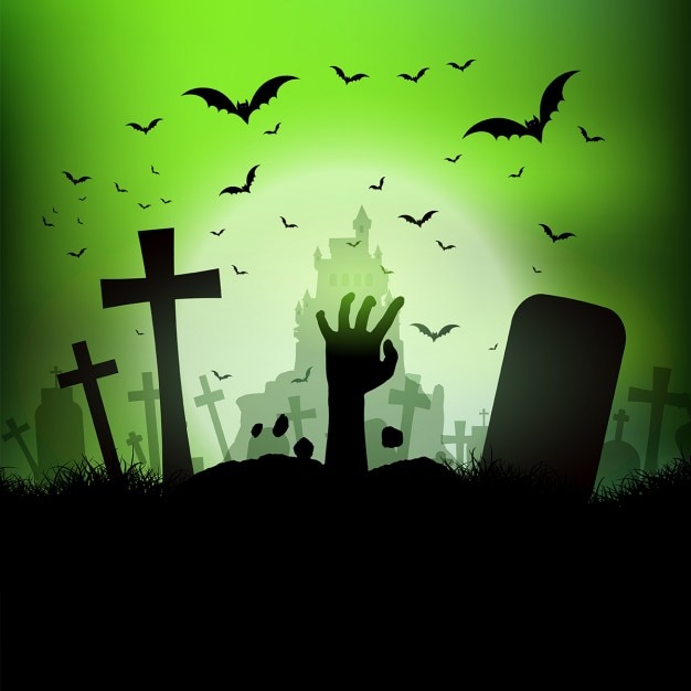 paysage halloween avec la main de zombie qui sort d 39 une tombe_1048 2972
