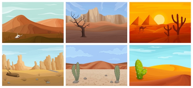 Paysage De L Icone De Jeu De Dessin Anime Du Desert Dessin Anime Isole Mis Icones Sahara Illustration Paysage Du Desert Sur Fond Blanc Vecteur Premium