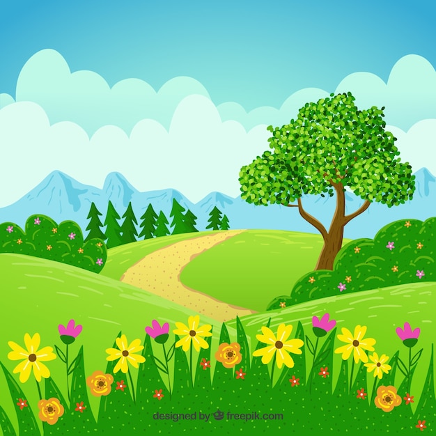 Facile Paysage Printemps Dessin Couleur Dessin Couleur Printemps Paysage - Peinture Paysage de printemps